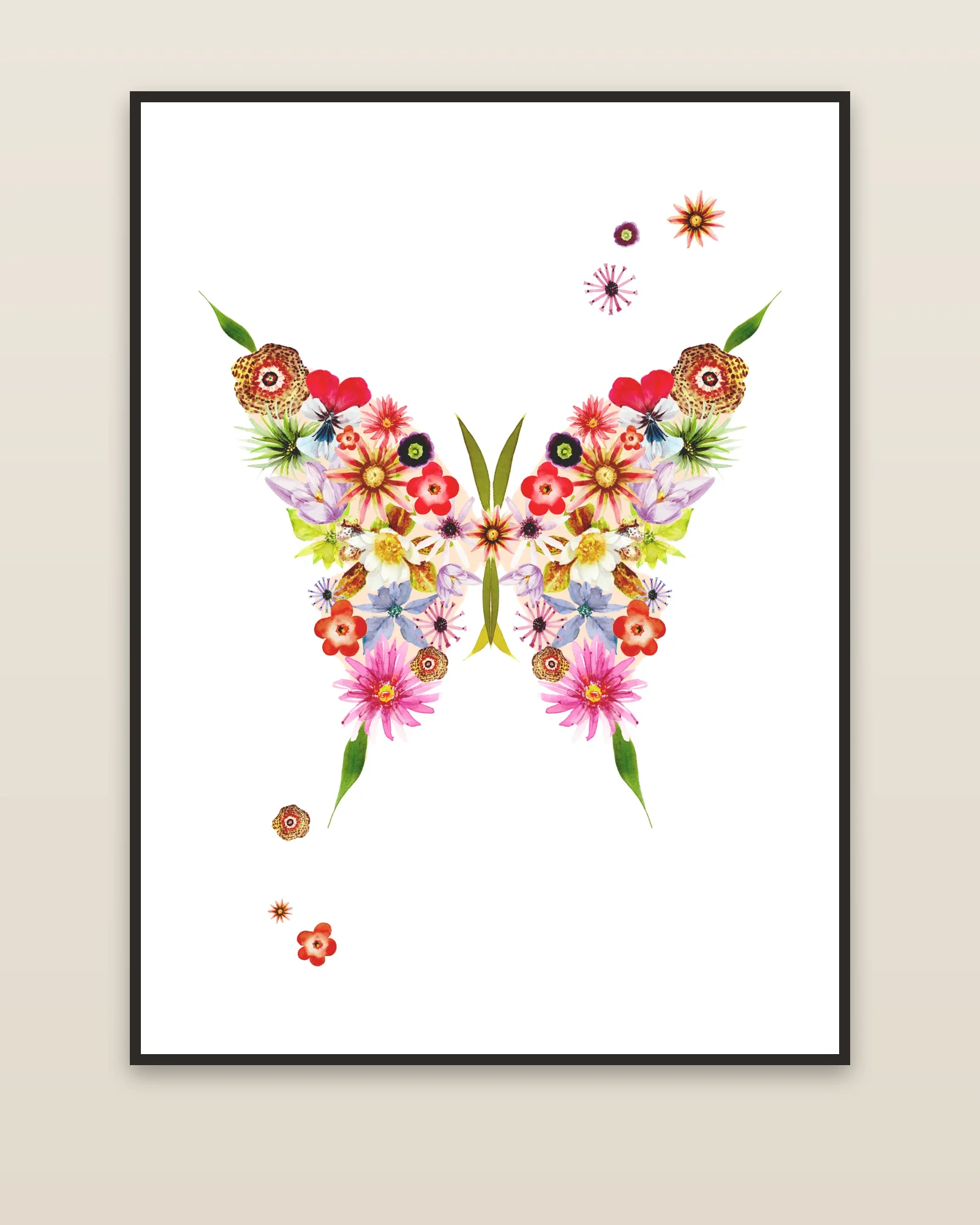Floral Butterfly framed on a wall