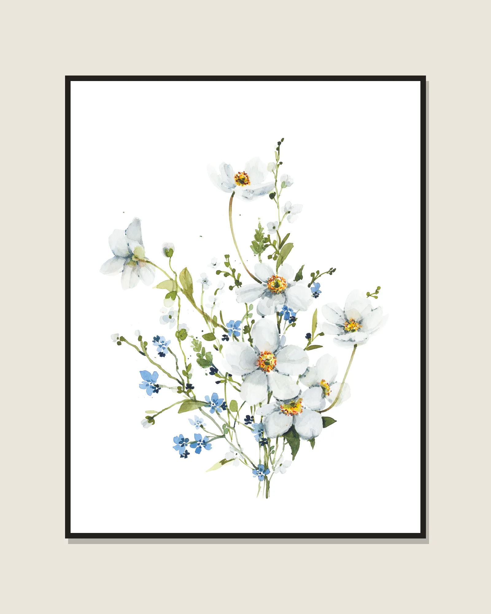 White Anemones framed on a wall